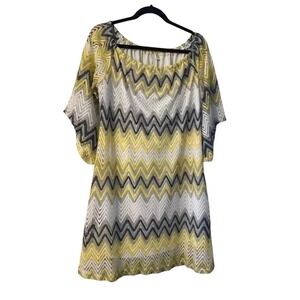 Tacera Lace Crochet Lined Chevron Knit Dress Yellow‎ Gray White Size XL